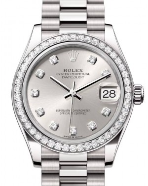 Rolex Datejust 31 White Gold Silver Diamond Dial & Diamond Bezel President Bracelet 278289RBR - BRAND NEW