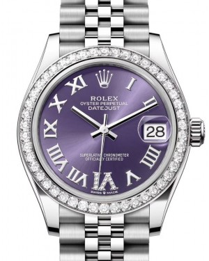 Rolex Datejust 31 White Gold/Steel Aubergine Roman VI Diamond Dial & Bezel Jubilee Bracelet 278384RBR - BRAND NEW