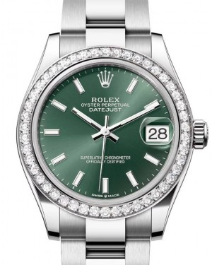 Rolex Datejust 31 White Gold/Steel Mint Green Index Dial & Diamond Bezel Oyster Bracelet 278384RBR - BRAND NEW