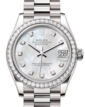 Rolex Datejust 31 White Gold White Mother of Pearl Diamond Dial & Diamond Bezel President Bracelet 278289RBR - BRAND NEW