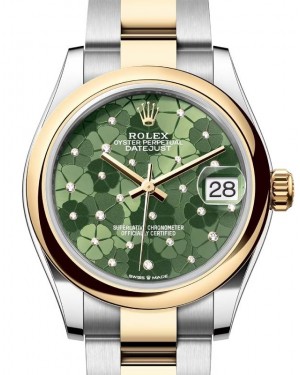 Rolex Datejust 31 Yellow Gold/Steel Olive Green Floral Motif Diamond Dial & Smooth Domed Bezel Oyster Bracelet 278243 - BRAND NEW