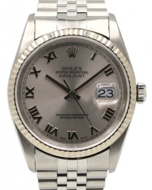 Rolex Datejust 36 16234 Silver Roman Fluted White Gold Stainless Steel Jubilee - PRE-OWNED