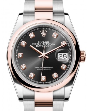 Rolex Datejust 36 Rose Gold/Steel Black Diamond Dial & Domed Bezel Oyster Bracelet 126201 - BRAND NEW