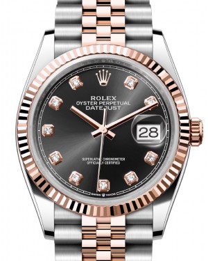 Rolex Datejust 36 Rose Gold/Steel Black Diamond Dial & Fluted Bezel Jubilee Bracelet 126231 - BRAND NEW