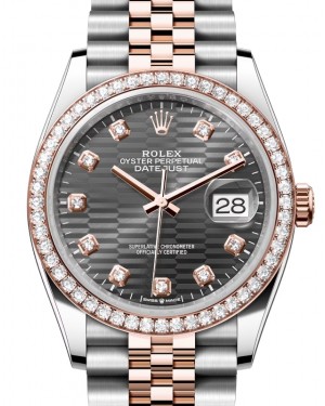 Rolex Datejust 36 Rose Gold/Steel Slate Fluted Motif Diamond Dial & Diamond Bezel Jubilee Bracelet 126281RBR - BRAND NEW