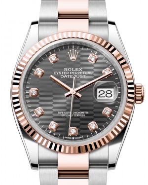 Rolex Datejust 36 Rose Gold/Steel Slate Fluted Motif Diamond Dial & Fluted Bezel Oyster Bracelet 126231 - BRAND NEW