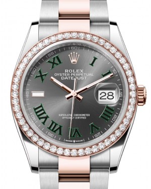 Rolex Datejust 36 Rose Gold/Steel "Wimbledon" Slate Roman Dial Diamond Bezel Oyster Bracelet 126281RBR - BRAND NEW