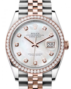 Rolex Datejust 36 Rose Gold/Steel White Mother of Pearl Diamond Dial & Diamond Bezel Jubilee Bracelet 126281RBR - BRAND NEW