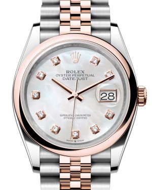 Rolex Datejust 36 Rose Gold/Steel White Mother of Pearl Diamond Dial & Domed Bezel Jubilee Bracelet 126201 - BRAND NEW