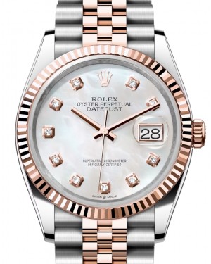 Rolex Datejust 36 Rose Gold/Steel White Mother of Pearl Diamond Dial & Fluted Bezel Jubilee Bracelet 126231 - BRAND NEW