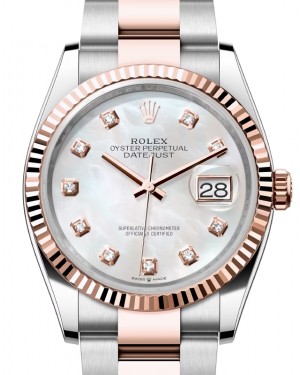 Rolex Datejust 36 Rose Gold/Steel White Mother of Pearl Diamond Dial & Fluted Bezel Oyster Bracelet 126231 - BRAND NEW