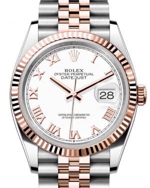 Rolex Datejust 36 Rose Gold/Steel White Roman Dial & Fluted Bezel Jubilee Bracelet 126231 - BRAND NEW