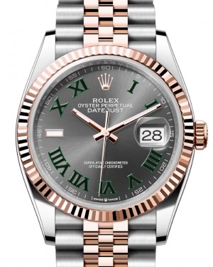 Rolex Datejust 36 Rose Gold/Steel "Wimbledon" Slate Roman Dial & Fluted Bezel Jubilee Bracelet 126231 - BRAND NEW