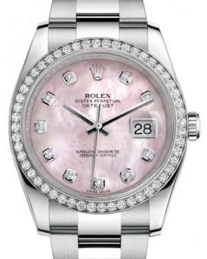Rolex Datejust 36 White Gold/Steel Pink Mother of Pearl Diamond Dial & Diamond Bezel Oyster Bracelet 116244 - BRAND NEW