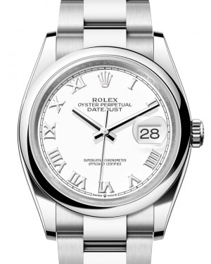 Rolex Datejust 36 Stainless Steel White Roman Dial & Smooth Domed Bezel Oyster Bracelet 126200 - BRAND NEW