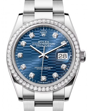 Rolex Datejust 36 White Gold/Steel Bright Blue Fluted Motif Diamond Dial & Diamond Bezel Oyster Bracelet 126284RBR - BRAND NEW