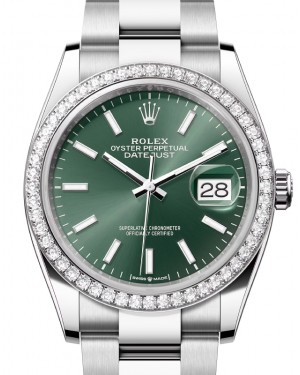 Rolex Datejust 36 White Gold/Steel Mint Green Index Dial & Diamond Bezel Oyster Bracelet 126284RBR - BRAND NEW