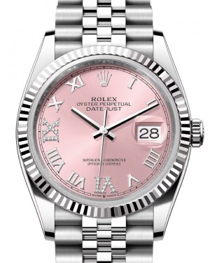Rolex Datejust 36 White Gold/Steel Pink Roman & Diamond Dial & Fluted Bezel Jubilee Bracelet 126234 - BRAND NEW