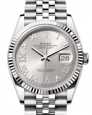 Rolex Datejust 36 White Gold/Steel Silver Roman Diamond Dial & Fluted Bezel Jubilee Bracelet 126234 - BRAND NEW