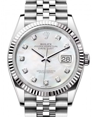 Rolex Datejust 36 White Gold/Steel White Mother of Pearl Diamond Dial & Fluted Bezel Jubilee Bracelet 126234 - BRAND NEW