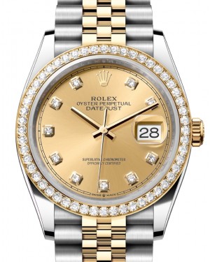 Rolex Datejust 36 Yellow Gold/Steel Champagne Diamond Dial & Diamond Bezel Jubilee Bracelet 126283RBR - BRAND NEW