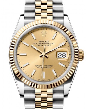 Rolex Datejust 36 Yellow Gold/Steel Champagne Index Dial & Fluted Bezel Jubilee Bracelet 126233 - BRAND NEW