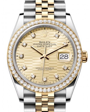 Rolex Datejust 36 Yellow Gold/Steel Golden Fluted Motif Diamond Dial & Diamond Bezel Jubilee Bracelet 126283RBR - BRAND NEW