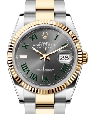 Rolex Datejust 36 Yellow Gold/Steel "Wimbledon" Slate Roman Dial Fluted Bezel Oyster Bracelet 126233 - BRAND NEW