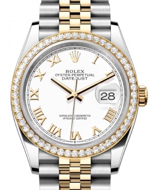Rolex Datejust 36 Yellow Gold/Steel White Roman Dial & Diamond Bezel Jubilee Bracelet 126283RBR - BRAND NEW