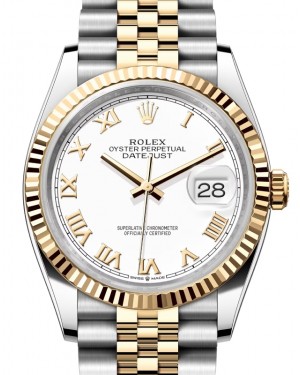 Rolex Datejust 36 Yellow Gold/Steel White Roman Dial & Fluted Bezel Jubilee Bracelet 126233 - BRAND NEW