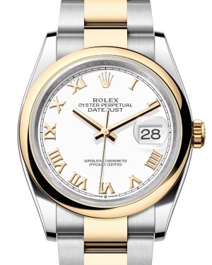 Rolex Datejust 36 Yellow Gold/Steel White Roman Dial & Smooth Domed Bezel Oyster Bracelet 126203 - BRAND NEW