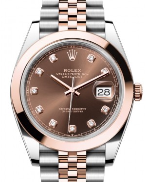 Rolex Datejust 41 Rose Gold/Steel Chocolate Diamond Dial Smooth Bezel Jubilee Bracelet 126301 - BRAND NEW
