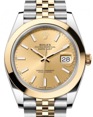 Rolex Datejust 41 Yellow Gold/Steel Champagne Index Dial Smooth Bezel Jubilee Bracelet 126303 - BRAND NEW