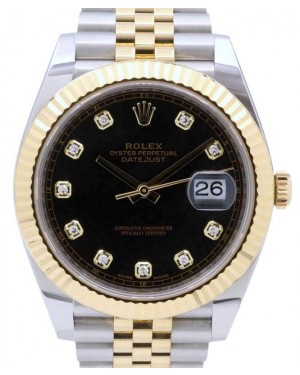 Rolex Datejust 41 Yellow Gold/Steel Black Diamond Dial Fluted Bezel Jubilee Bracelet 126333 - PRE-OWNED