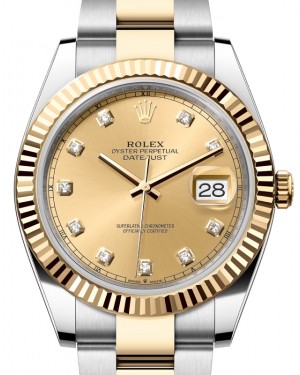 Rolex Datejust 41 Yellow Gold/Steel Champagne Diamond Dial Fluted Bezel Oyster Bracelet 126333 - PRE OWNED