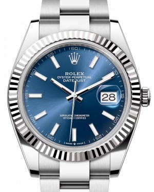 Rolex Datejust 41 White Gold/Steel Blue Index Dial Fluted Bezel Oyster Bracelet 126334 - BRAND NEW