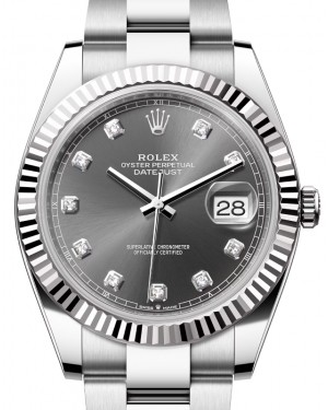 Rolex Datejust 41 White Gold/Steel Slate Diamond Dial Fluted Bezel Oyster Bracelet 126334 - BRAND NEW