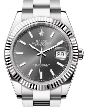 Rolex Datejust 41 White Gold/Steel Slate Index Dial Fluted Bezel Oyster Bracelet 126334 - BRAND NEW