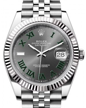 Rolex Datejust 41 White Gold/Steel "Wimbledon" Slate Roman Dial Fluted Bezel Jubilee Bracelet 126334 - BRAND NEW