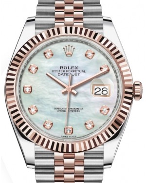 Rolex Datejust 41 Rose Gold/Steel White Mother of Pearl Diamond Dial Fluted Bezel Jubilee Bracelet 126331 - BRAND NEW