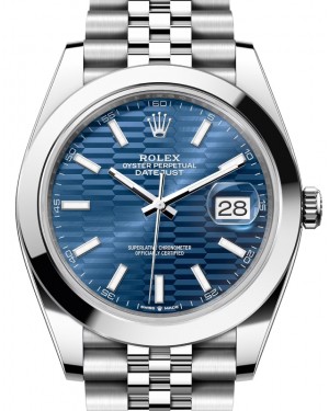 Rolex Datejust 41 Stainless Steel Blue Fluted Motif Index Dial Smooth Bezel Jubilee Bracelet 126300 - BRAND NEW