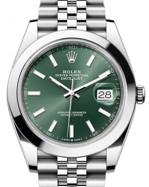 Rolex Datejust 41 Stainless Steel Mint Green Index Dial Smooth Bezel Jubilee Bracelet 126300 - BRAND NEW