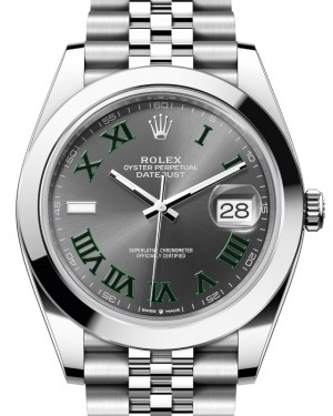 Rolex Datejust 41 Stainless Steel "Wimbledon" Slate Roman Dial Smooth Bezel Jubilee Bracelet 126300 - BRAND NEW