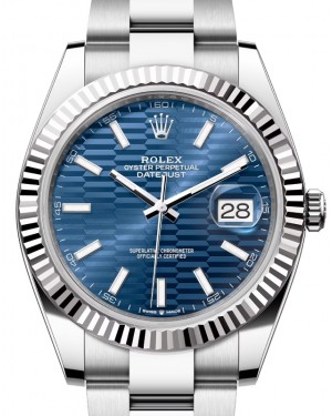 Rolex Datejust 41 White Gold/Steel Bright Blue Fluted Motif Index Dial Fluted Bezel Oyster Bracelet 126334