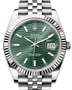 Rolex Datejust 41 White Gold/Steel Mint Green Fluted Motif Index Dial Fluted Bezel Jubilee Bracelet 126334 - BRAND NEW