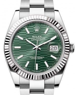 Rolex Datejust 41 White Gold/Steel Mint Green Fluted Motif Index Dial Fluted Bezel Oyster Bracelet 126334 - BRAND NEW