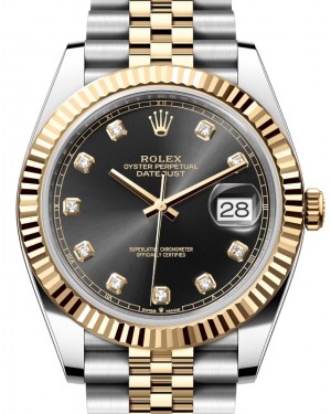 Rolex Datejust 41 Yellow Gold/Steel Black Diamond Dial Fluted Bezel Jubilee Bracelet 126333 - BRAND NEW