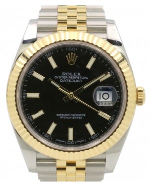 Rolex Datejust 41 Yellow Gold/Steel Black Index Dial Fluted Bezel Jubilee Bracelet 126333 - PRE-OWNED 