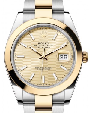 Rolex Datejust 41 Yellow Gold/Steel Golden Fluted Motif Index Dial Smooth Bezel Oyster Bracelet 126303 - BRAND NEW