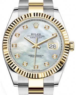 Rolex Datejust 41 Yellow Gold/Steel White Mother of Pearl Diamond Dial Fluted Bezel Oyster Bracelet 126333 - BRAND NEW